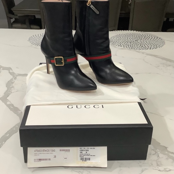 COPY - Gucci Sylvia Grosgrain-Trimmed Leather Ankle Boots. Size: 38. Color: Bla… - Picture 2 of 10